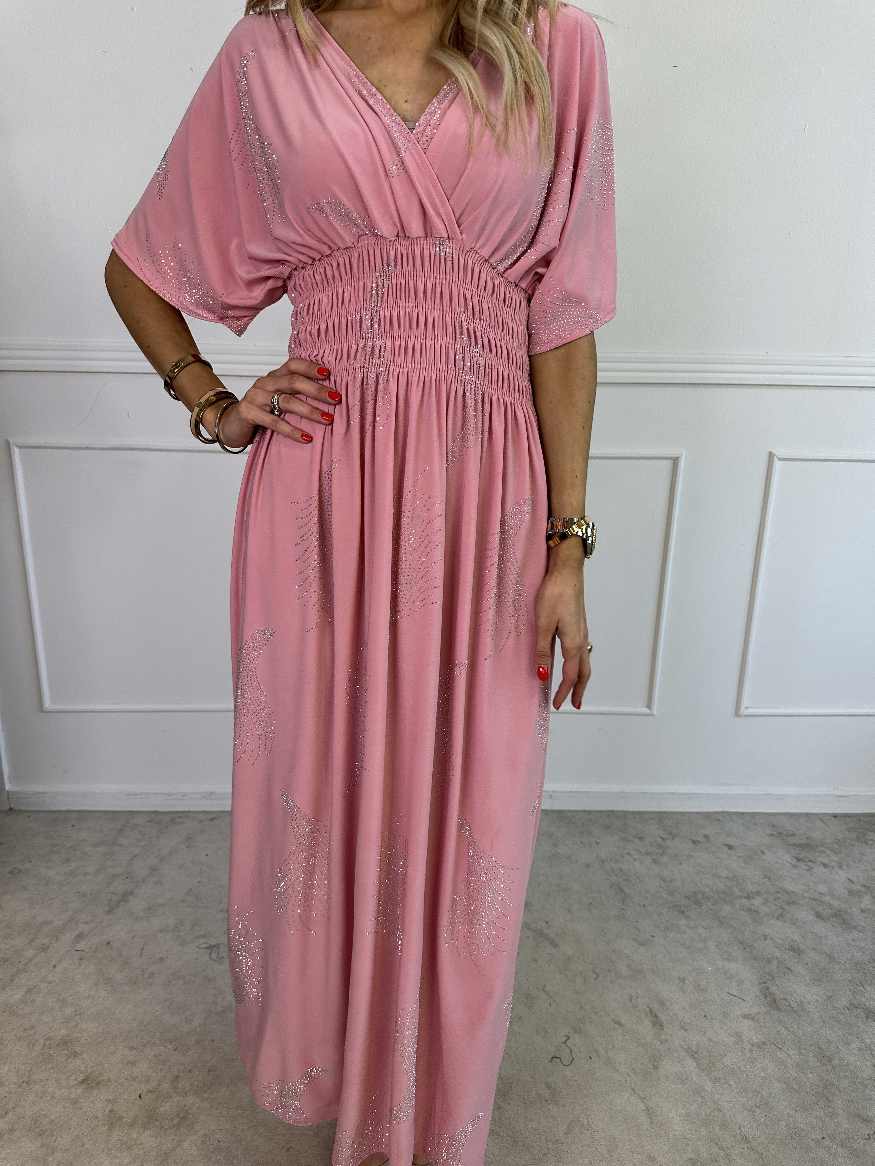 Pams Leaf Crystal - Lang elastisk kjole med mønster af similisten